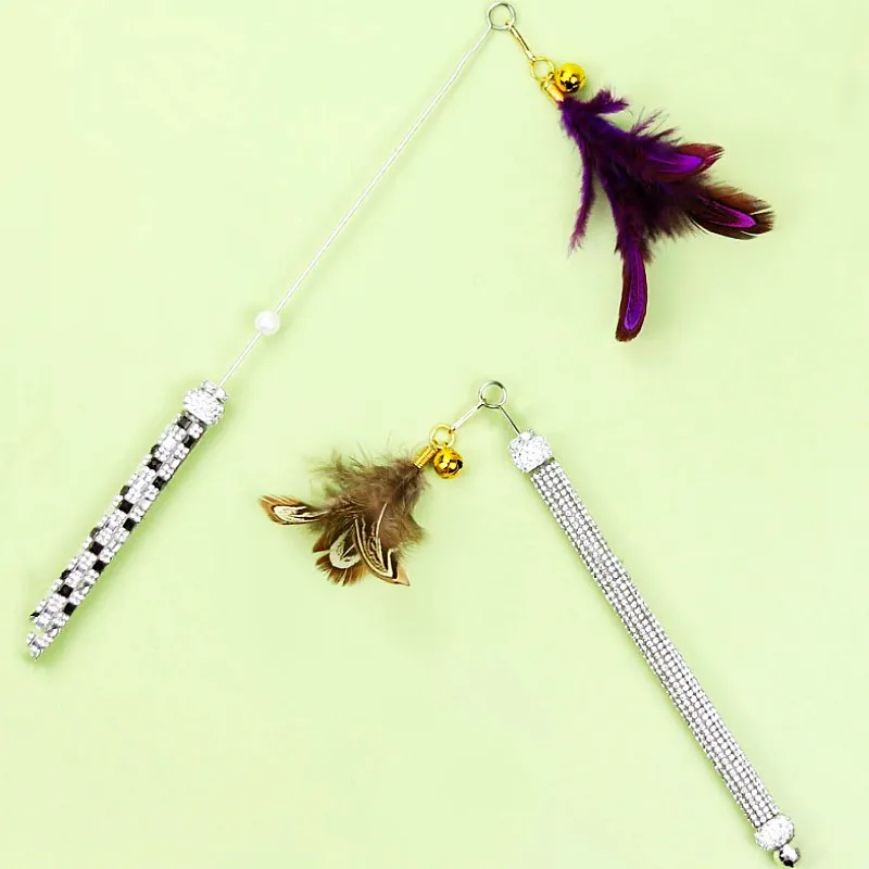 Juguete para gatos, palo de plumas, juguetes para gatos, mango retráctil interactivo, juguetes para gatos, palos de burlas, alambre de acero, juguete para gatos con campana - imagen 2