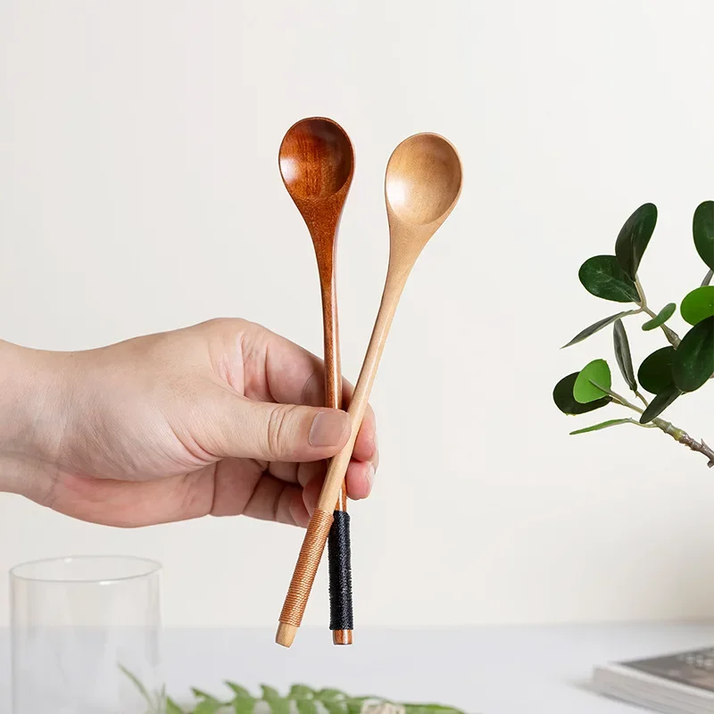 Cuchara de sopa de miel y leche de madera, vajilla de madera maciza, cucharadita de mango largo, cuchara de café, palo agitador, juegos de accesorios de cocina - imagen 2