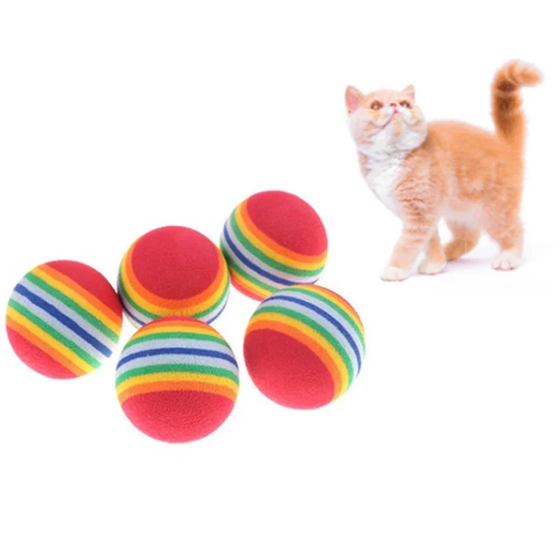 5/10 Uds. Bolas de arcoíris EVA, pelota de juguete para gatos, bolas de arcoíris elásticas coloridas, diversión para jugar con una pelota silenciosa resistente a masticar - imagen 5