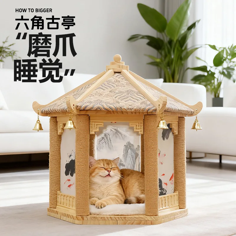 Marco de escalada de madera maciza para gatos, tablero para rascar gatos, nido integrado para mascotas, moles, garras y no se caiga de restos, suministros para mascotas - imagen 2