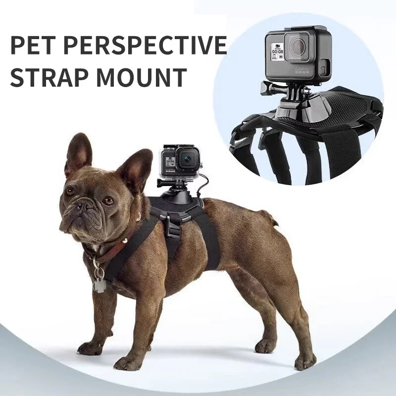 Soporte de arnés para mascotas para Gopro Hero, Dji Action, Insta360 Go3, correa trasera ajustable de doble cámara, soporte de vista con perspectiva para perros/gatos - imagen 2
