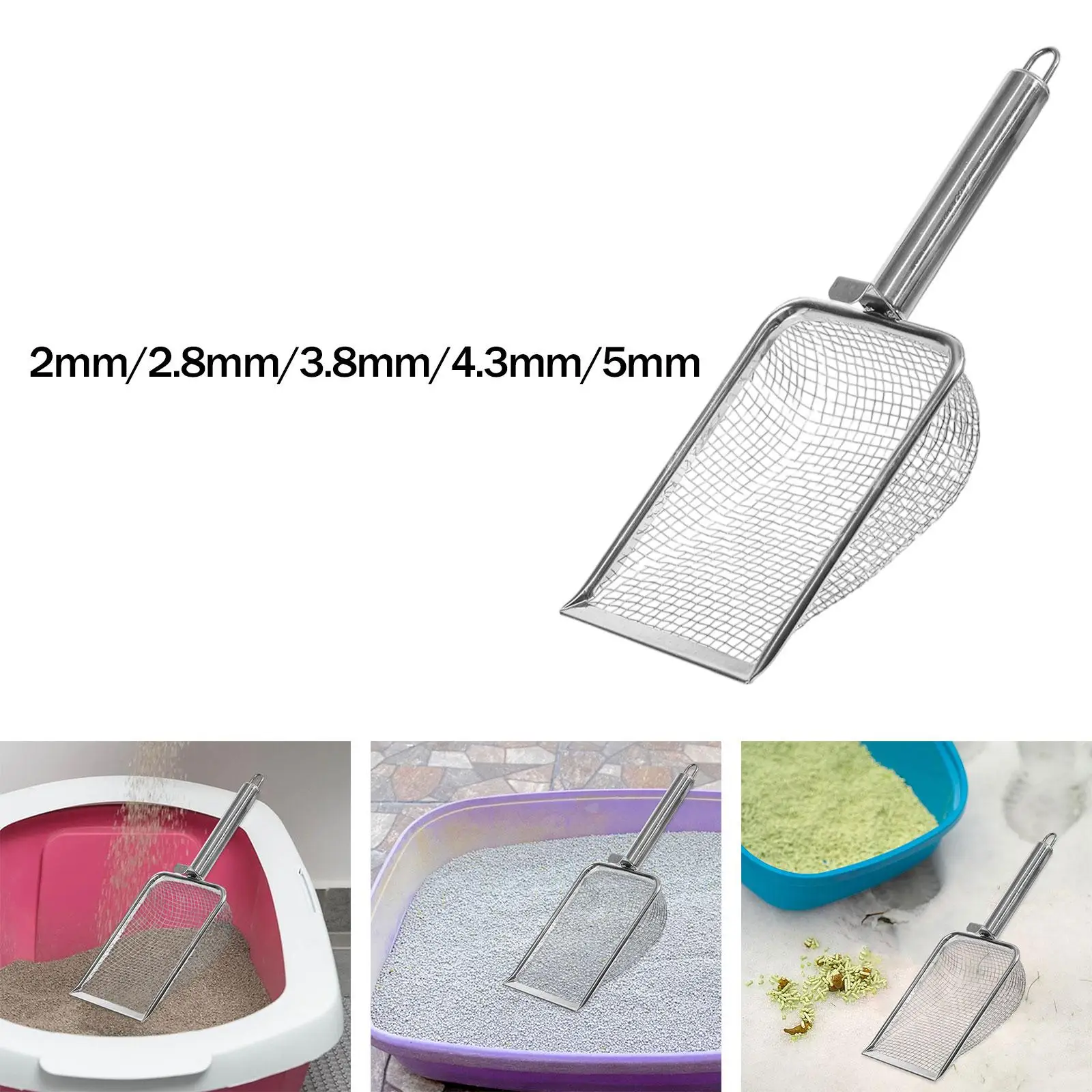 Cuchara de arena para gatos, malla práctica, resistente, limpiador de acero inoxidable de primera calidad, tamiz de arena versátil para mascotas
