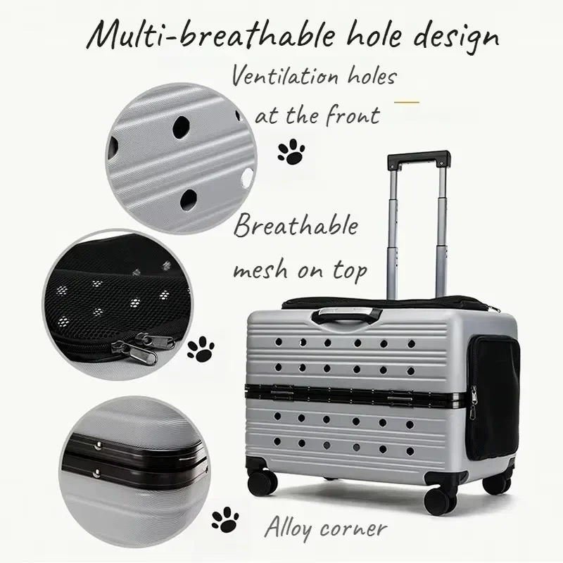 Carro transportador para mascotas al aire libre, Maleta con ruedas para perros, cochecitos de gran capacidad, cochecitos transparentes para perros y gatos medianos, doble viaje - imagen 2