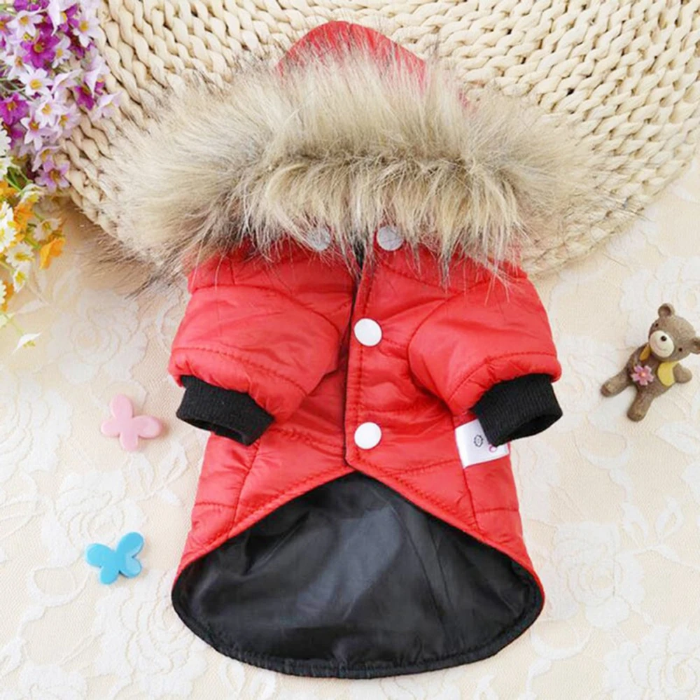 Chaqueta de invierno con capucha para mascotas, ropa cálida para perros pequeños con cuello de piel, trajes para mascotas, abrigo impermeable con capucha para Bulldog Francés - imagen 2