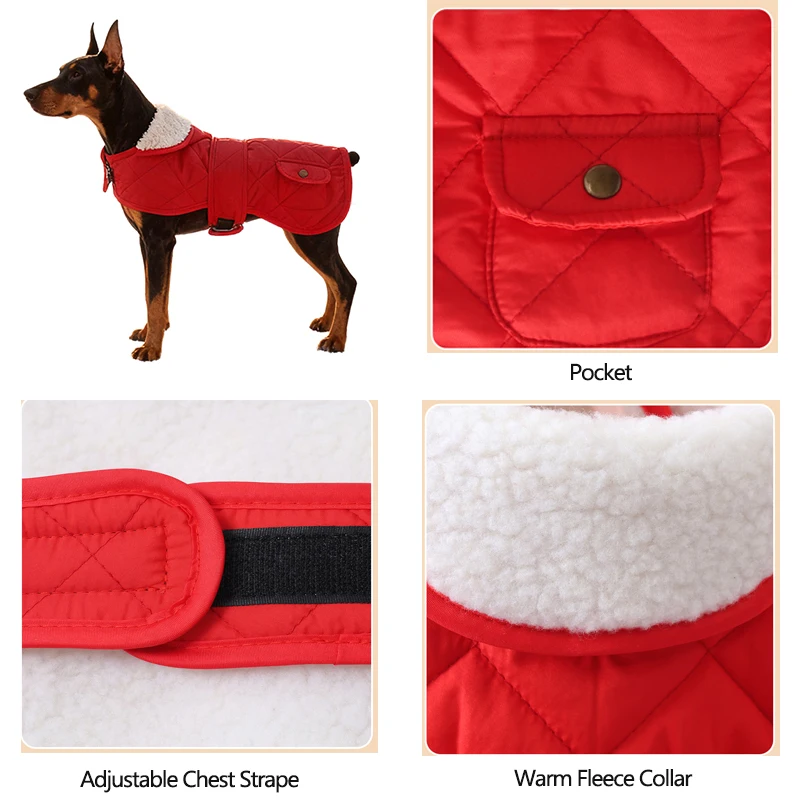 Abrigo de invierno para perros, chaqueta gruesa y cálida de lana para perros, ropa para clima frío, chaleco para mascotas, trajes de abrigo para perros pequeños, medianos y grandes - imagen 4