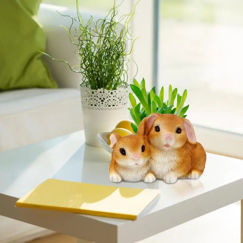 Maceta de suculentas de conejo para animales, maceta de flores de resina, maceta creativa para jardín al aire libre, Patio y oficinas - imagen 5