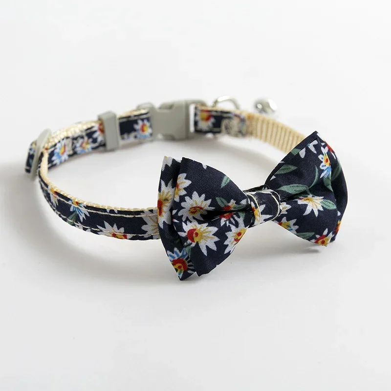 Tela con estampado de margaritas y girasoles, Collar de algodón para perro, pajarita para gato, correa para el cuello, lazo azul y rosa, bonito para perro pequeño y mediano - imagen 5