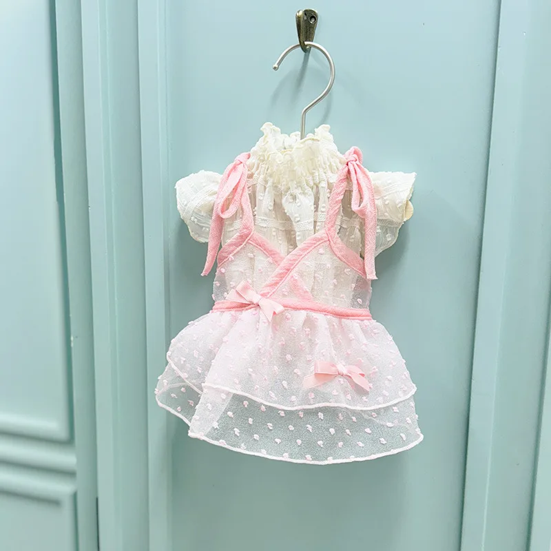 Vestido rosa para perro, vestido de encaje con volantes, transpirable, fresco, con capas para perros pequeños, trajes de fiesta de verano para niñas, ropa de Chihuahua maltesa - imagen 4