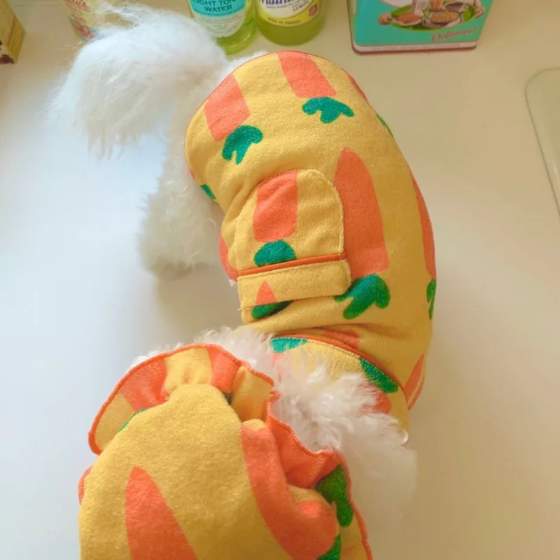 INS 1/Set de ropa para cachorros de zanahoria, pijamas de lujo para perros, pijamas de peluche de seda suave, abrigo para mascotas, ropa para perros pequeños Shih Tzu - imagen 3