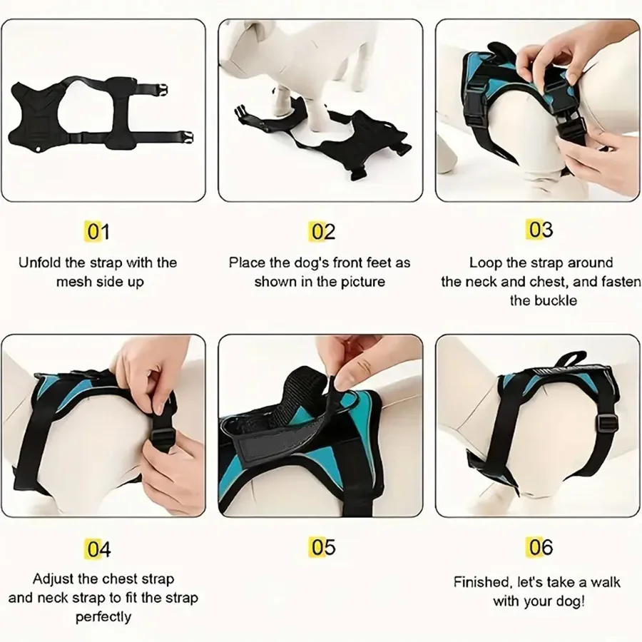Arnés para perros, arnés reflectante para chaleco para perros con parches de 5 uds, arnés Oxford suave ajustable para mascotas, malla de capa interior, fácil T - imagen 4