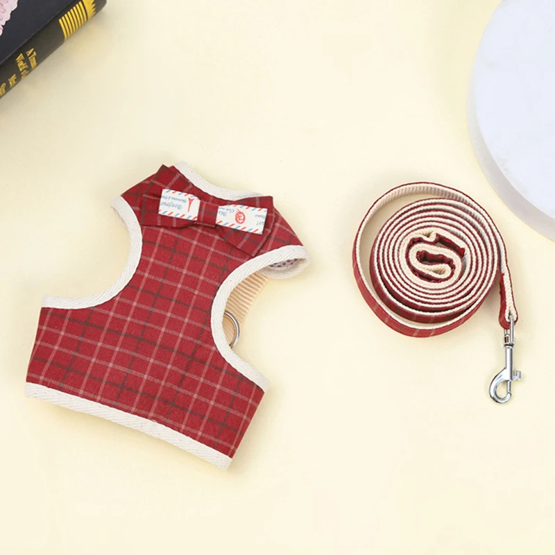 Conjunto de arnés y correa clásico a cuadros para gatos y conejos, arneses transpirables para mascotas con lazo para conejitos, gatitos, accesorios, ropa - imagen 3