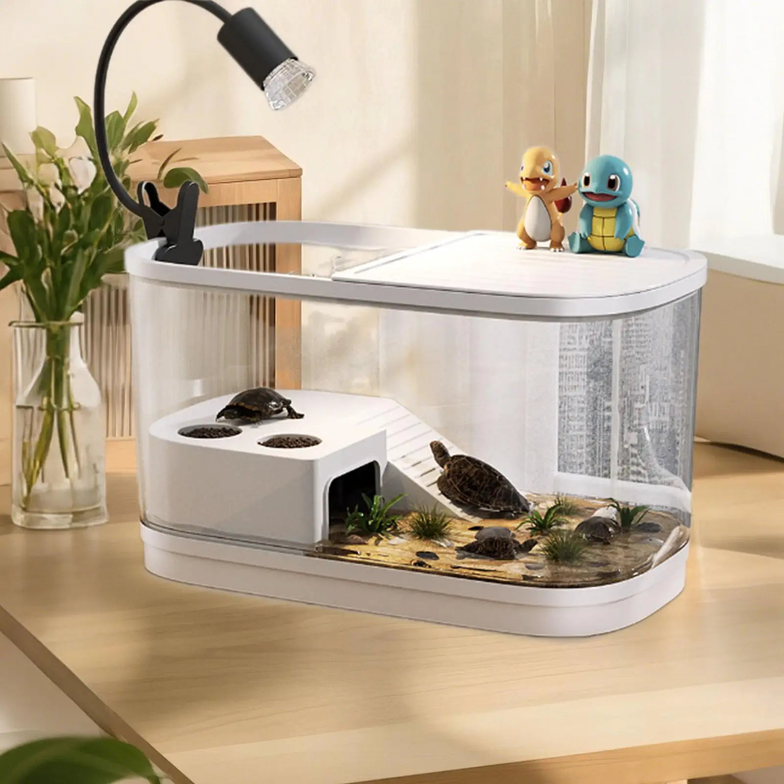 Tanque de peces de plástico para el hogar, tanque de tortugas con plataforma, hábitat de reptiles para cangrejos, peces, anfibios y reptiles - imagen 5