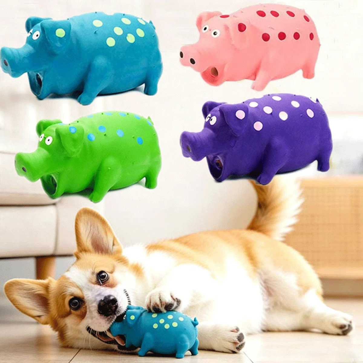 Juguete cerdo látex lunares resistente mordidas perro – Higiene bucal - imagen 4