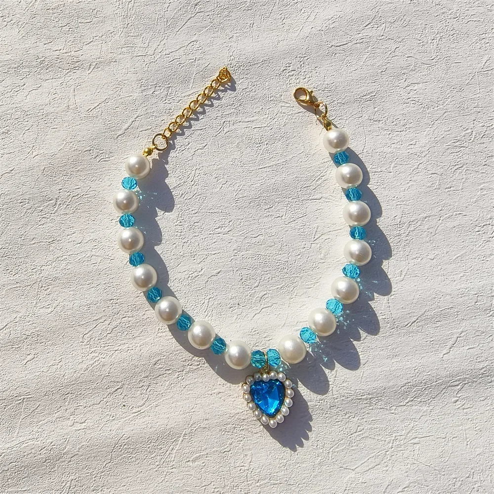 Collar de perlas con personalidad para mascotas, varios colores, con colgante de amor, cuentas espaciadoras de diamantes, Collar para perros y gatos, accesorios para perros y gatos - imagen 4