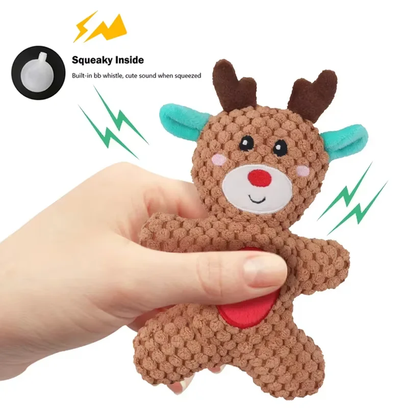 Juguete de peluche para masticar para perros, Papá Noel, alce, hombre de jengibre, Donut, gato, perro, juguete suave de dibujos animados de Navidad para perros, juguetes, suministros para mascotas - imagen 4