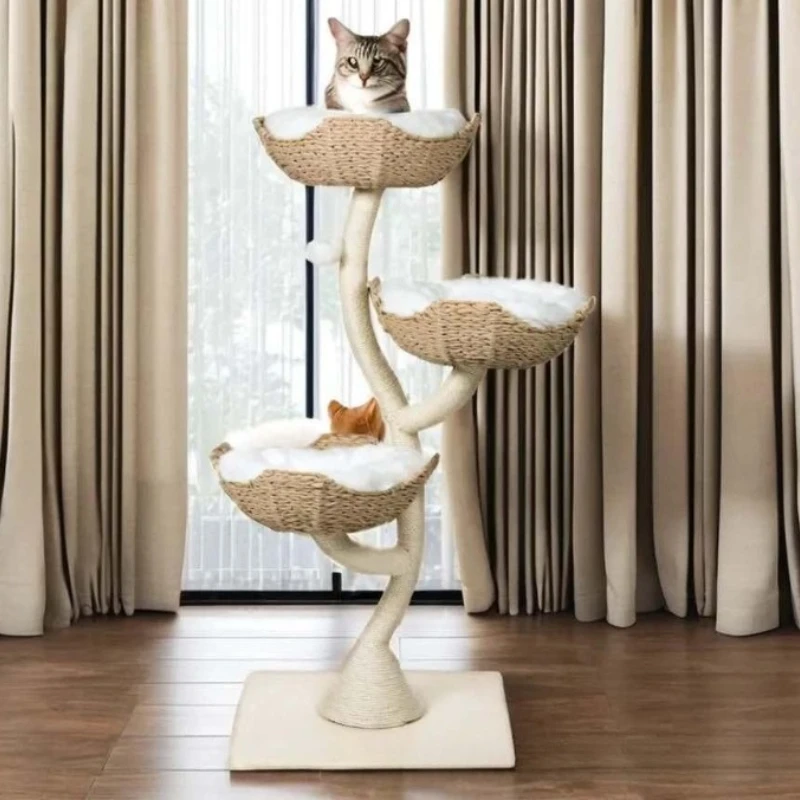 Árbol de madera para gatos, muebles para mascotas, torre para gatos, trampolín tejido para gatitos, árboles para sala de estar, accesorios de cama extraíbles para gatos y gatitos - imagen 2
