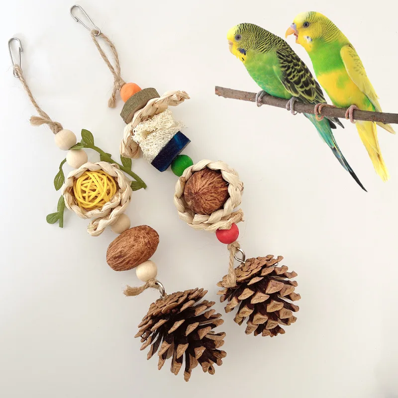 Juguete para masticar pájaros de Color aleatorio para mascotas, cuentas, nido de loro, jaulas colgantes, juguetes de pájaros, adorno decorativo, Mini colgante, 1 pieza - imagen 2
