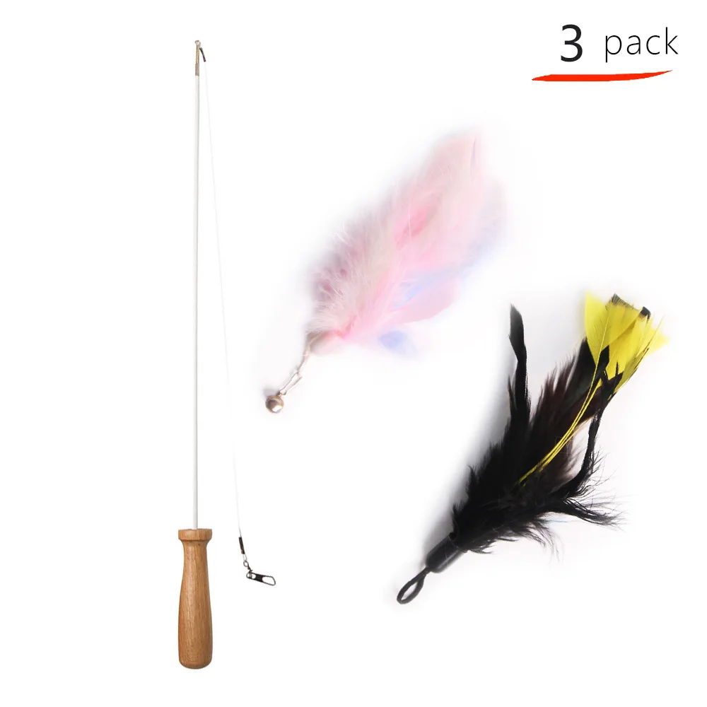 Juguetes interactivos de plumas de simulación para gatos, juego de varita Teaser para gatitos, divertido palo de pluma estirable, suministros para gatos - imagen 2
