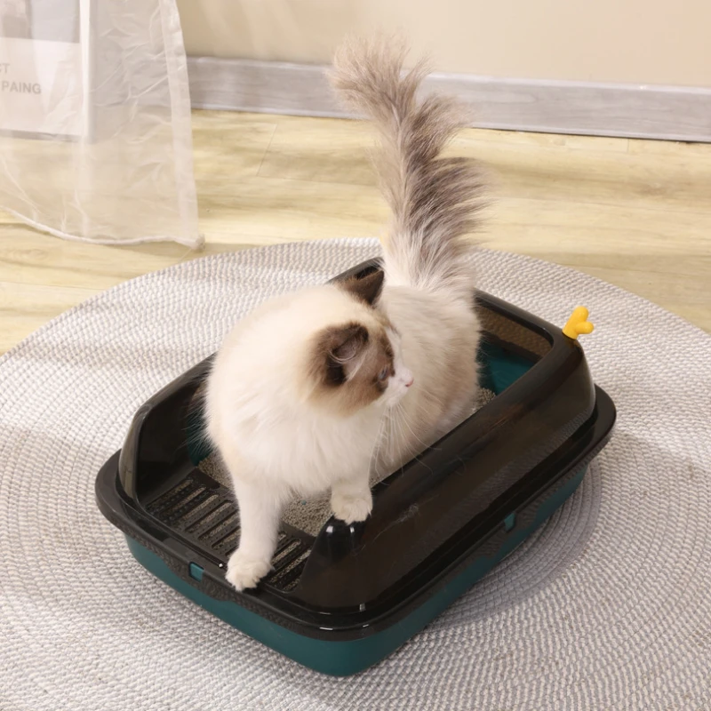Caja de arena semicerrada para gatos, caja de arena antisalpicaduras de gran tamaño, totalmente abierta, antiarena, inodoro para mascotas pequeñas, productos para mascotas - imagen 3