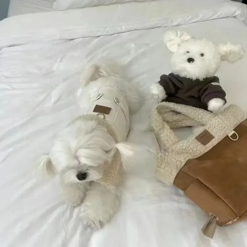 Abrigo cálido de piel de cordero para mascotas, chaqueta gruesa de tracción, abrigo de algodón para cachorros, ropa para mascotas, oso de peluche de cordero, ropa vaquera para perros pequeños - imagen 4