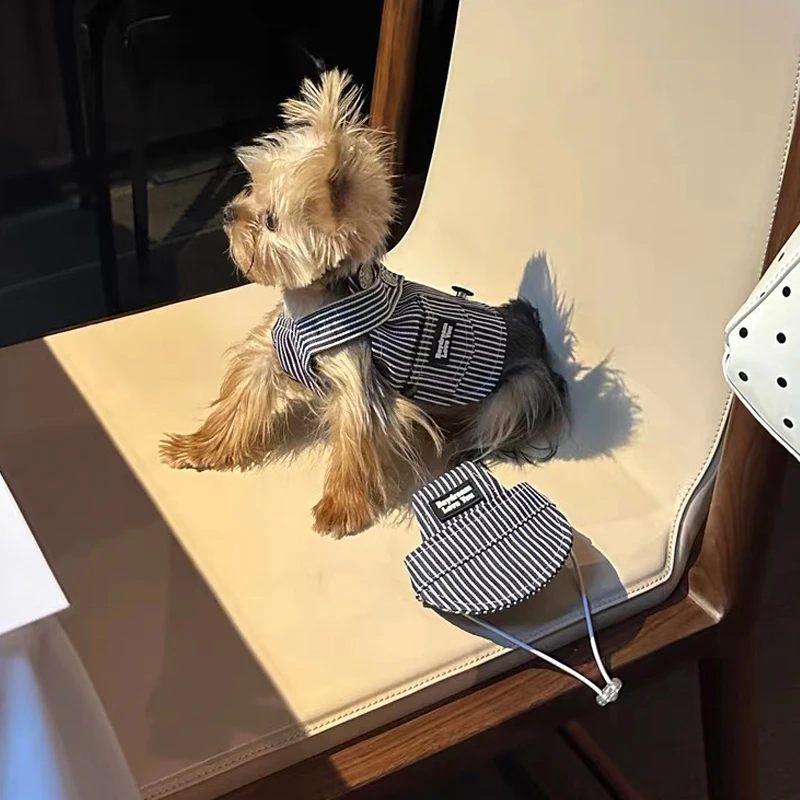 Ropa para mascotas estilo INS Kawaii, primavera y verano, arnés de Yogi maltés de Yorkshire, falda con tirantes vaqueros coreanos con sombrero para perros pequeños - imagen 2