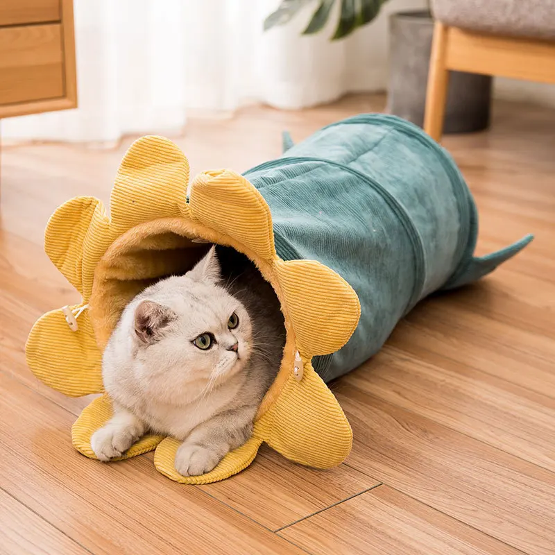 Interesante túnel plegable para gatos, cama para mascotas, juegos para gatitos en forma de vegetales, nido suave de pana, suministros para dormir