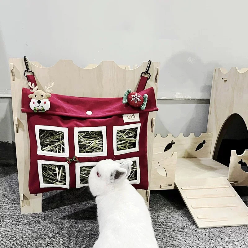 Bolsa de lino hecha a mano para Conejo, estante para hierba de conejillo de indias, gran capacidad, a prueba de fugas, antiresiduos, lavable - imagen 4