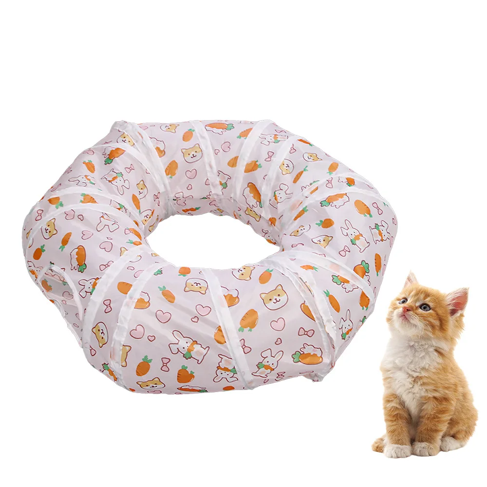 Túnel de zanahoria, suministros para mascotas, túnel de juego de paso redondo, túnel plegable para gatos, juguetes para gatos, barril de taladro transpirable interactivo - imagen 5