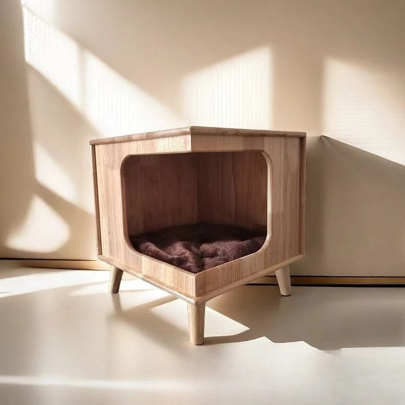 Muebles de casa para gatos de madera maciza, mesa de cama para gatos, decoración y accesorios para mascotas, camas para gatos, cachorros y gatitos, casas ocultas - imagen 4