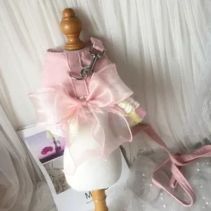 Correa para el pecho de malla para perros y mascotas con lazo grande, correa para el pecho de encaje, Mini cuerda de tracción exterior transpirable, juego de arnés y correa para perros - imagen 2