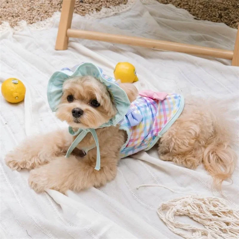 Camiseta con estampado a cuadros para mascotas, camiseta de Color para perro, camiseta sin mangas, falda, traje de baño, suministros de ropa para perros pequeños y medianos, sombreros