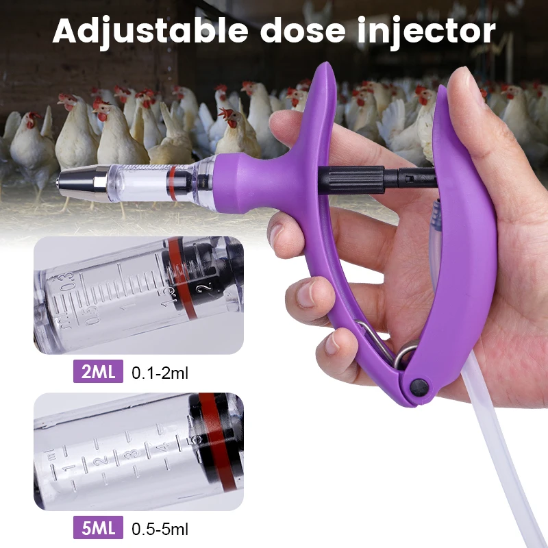 Jeringa continua veterinaria de animales de 2ml/5ml, inyección ajustable, dispositivo de vacuna para alimentación de pollo, aguja gratis, granja también