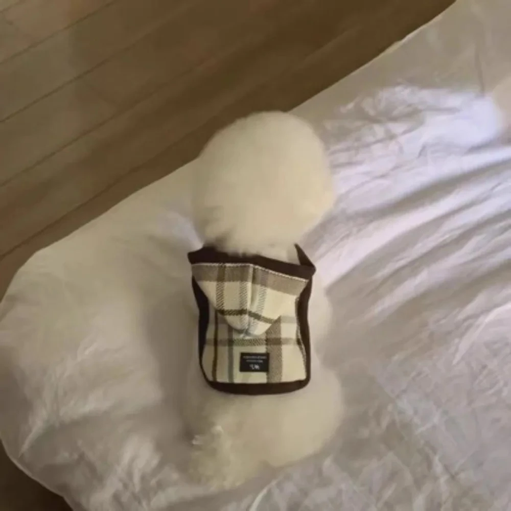 Chaleco a cuadros para mascotas, capa con capucha para perros, Teddy Schnauzer, Yorkshire, gato, abrigo para perros pequeños, ropa para cachorros, otoño e invierno - imagen 2