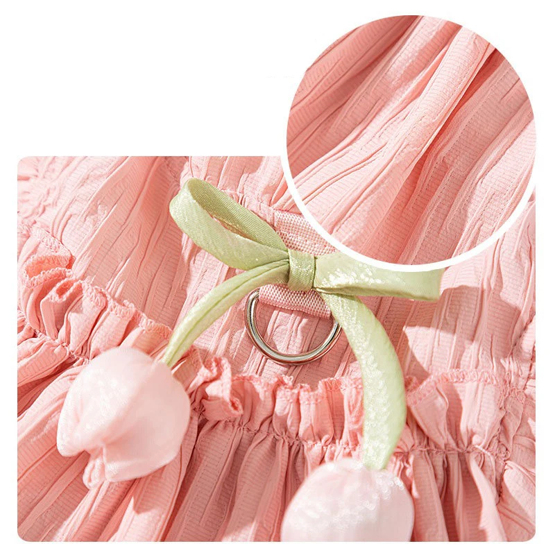 Ropa transpirable con diseño de tulipán para perros, vestidos de verano de princesa para cumpleaños, ropa para gatos con cuello levantado sólido para cachorros pequeños y medianos - imagen 5