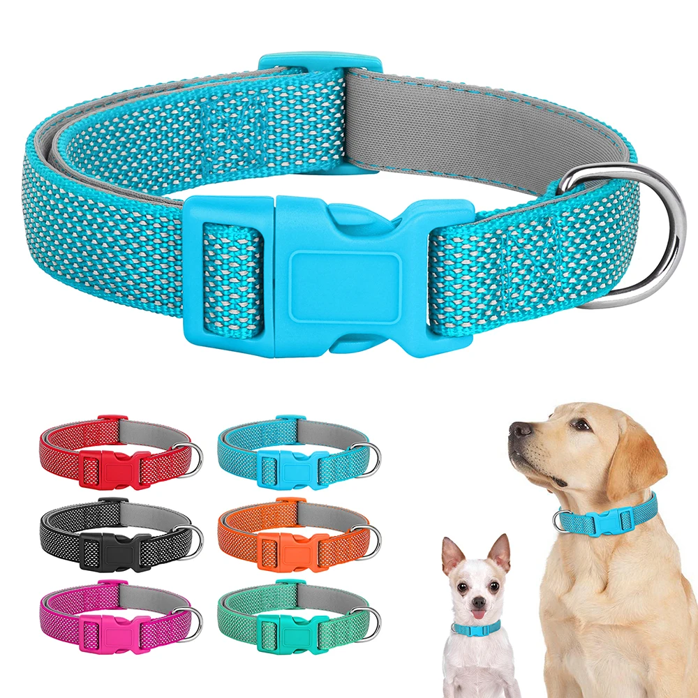 Collar reflectante de nailon para mascotas, Collar de seguridad duradero para cachorros, collares ajustables para perros pequeños y grandes, Pug por la noche