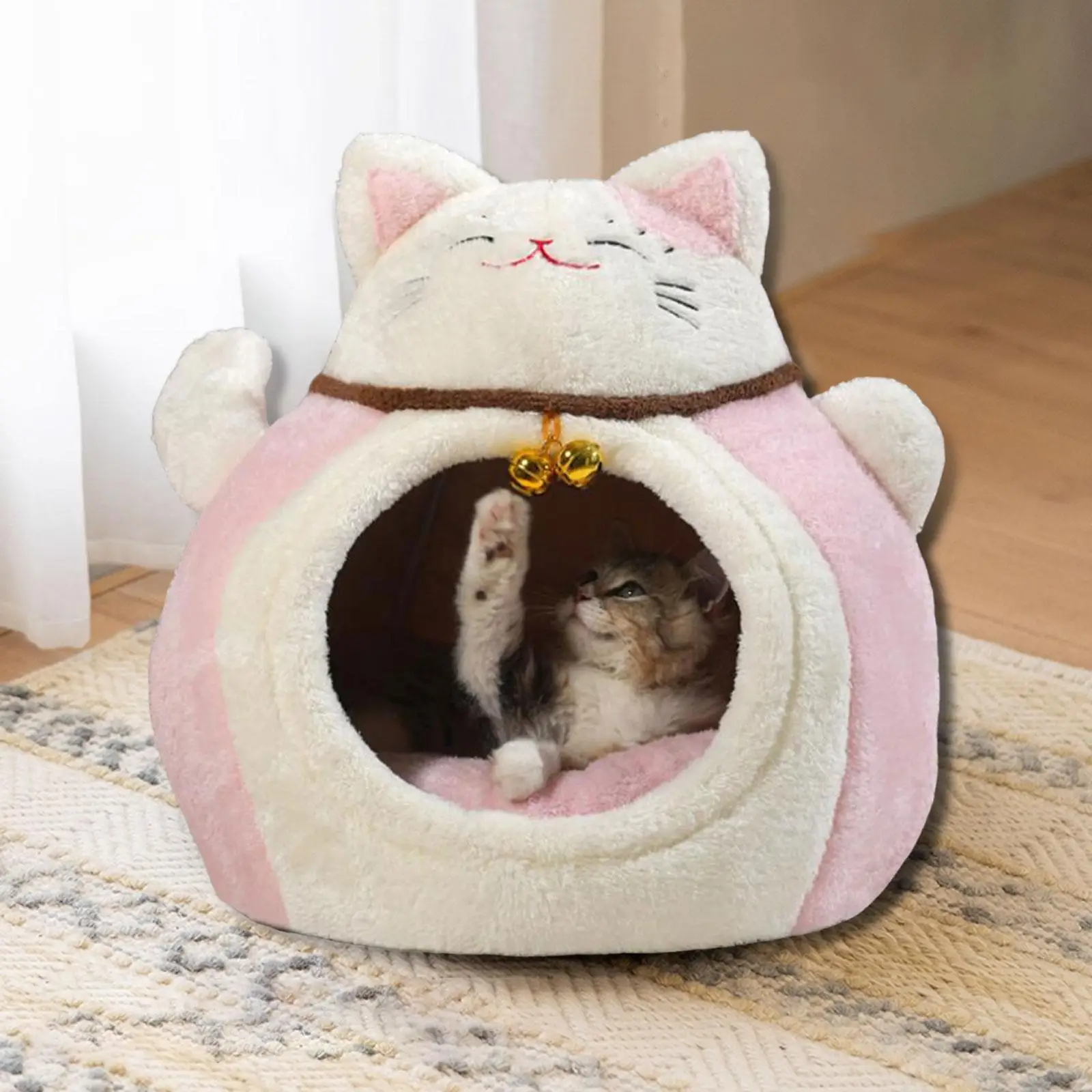 Lucky Cat Pet House Pet Bed Gifts Soft Accessory Warm PP Cottons Anti Slip Bottom Convenient Versatile with Shelter