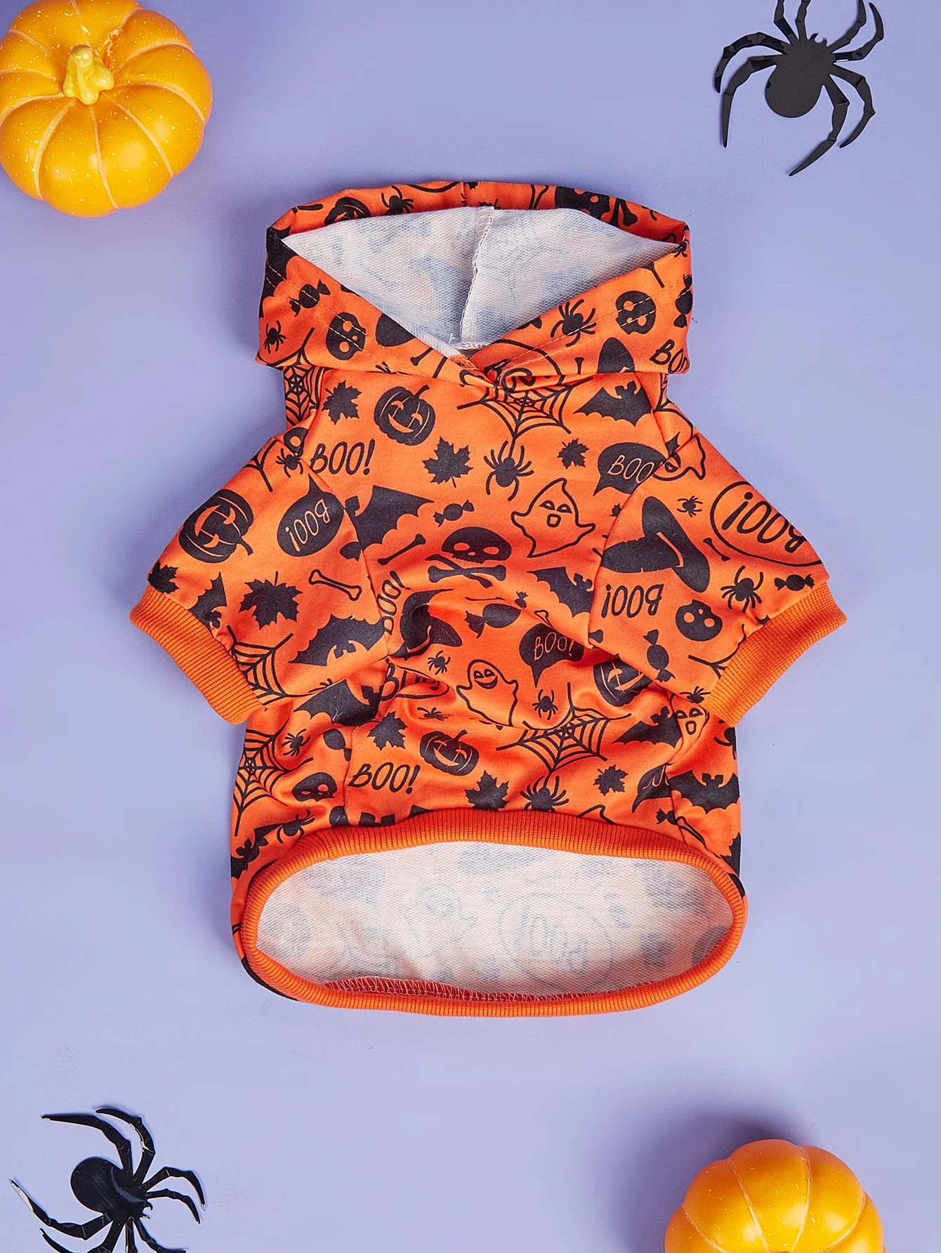Disfraz de Halloween para perro, ropa de vacaciones para perros pequeños, Sudadera con capucha de araña de calabaza divertida para mascotas, traje de hueso de gato - imagen 4