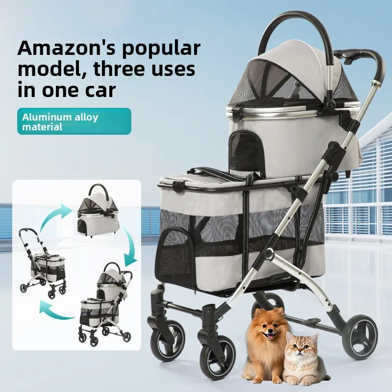 Cochecito plegable de una mano doble capa para perros y gatos - imagen 5