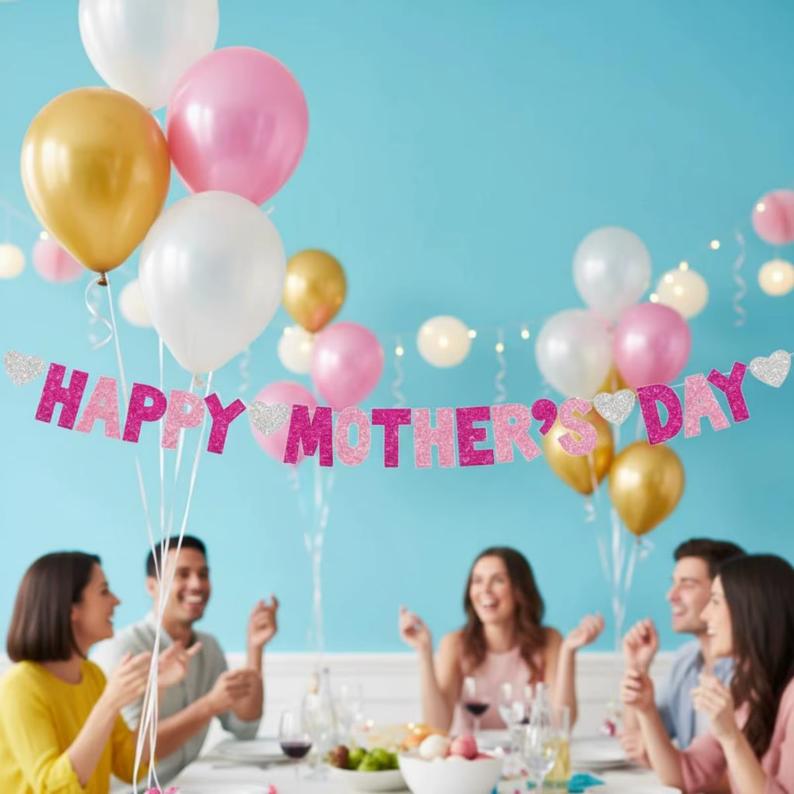 Decoración Día de la Madre – Bandera festiva con brillo para hogar - imagen 5