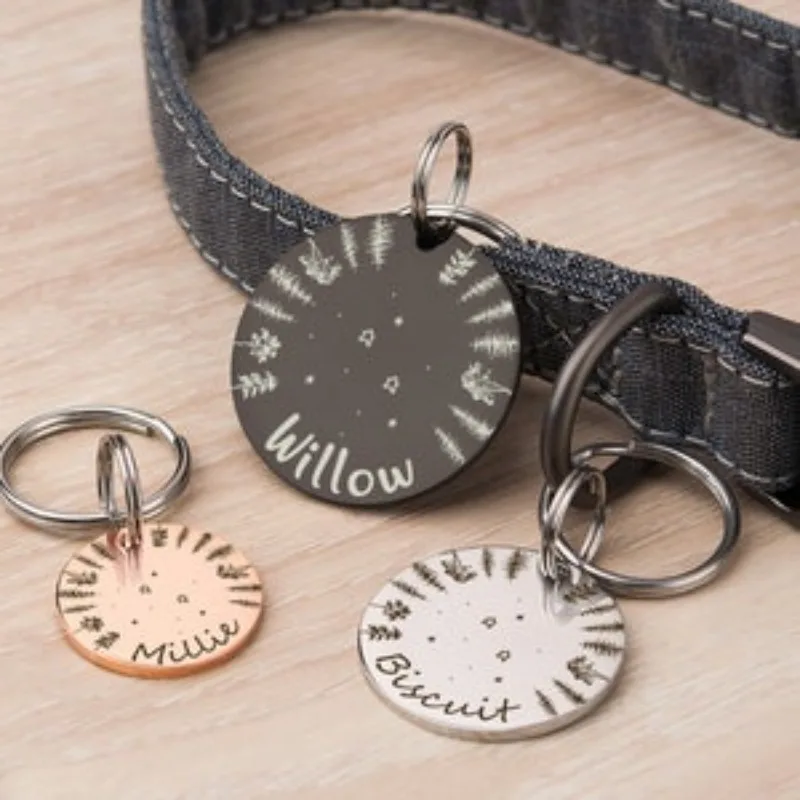 Diseño personalizado de madera y estrella, nombre de perro y gato, grabado láser, placa de identificación para mascotas, etiqueta de identificación personalizada para mascotas - imagen 3