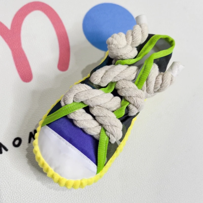 Juguete interactivo para masticar para perros, juguete de cuerda con forma de zapatillas para limpieza de dientes, zapatos molares para cachorros resistentes a mordeduras chirriantes - imagen 4