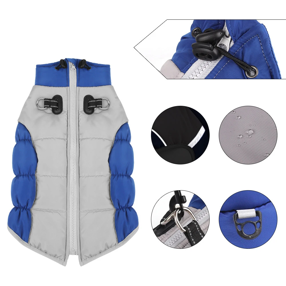 Chaqueta de plumón para perros con anillo en D, chaquetas reflectantes impermeables para mascotas para perros pequeños, medianos y grandes, ropa cálida de invierno para mascotas - imagen 5