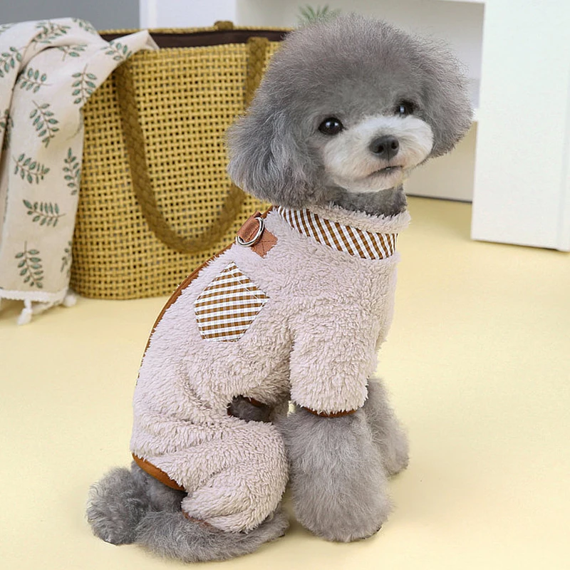 Pijama de lana con anillo en D para perro, ropa de invierno para mascotas de 4 Patas, abrigo, chaqueta, mono, monos para perros pequeños, Chiwawa, PJS XL - imagen 4