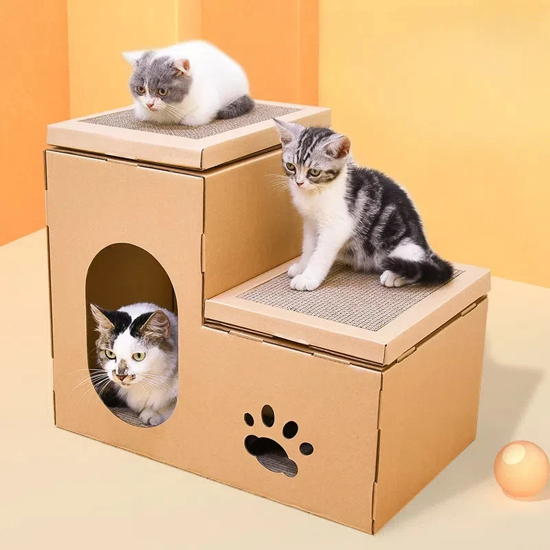 Casa para gatos de varios niveles con rascador para gatitos, condominio duradero para gatos con alfombrilla para rascar, tabla de rascar Reversible - imagen 5