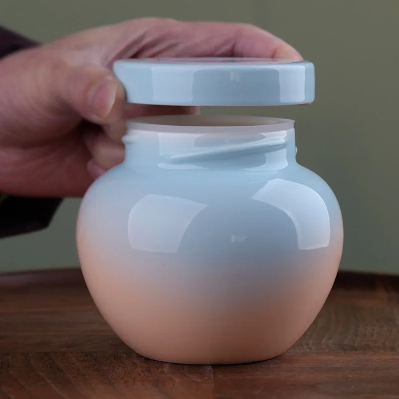 Tarro redondo sellado de cerámica degradado, cubierta de silicona para almacenamiento de cenizas de mascotas, tanque de almacenamiento a prueba de fugas y humedad, regalos conmemorativos para mascotas - imagen 2