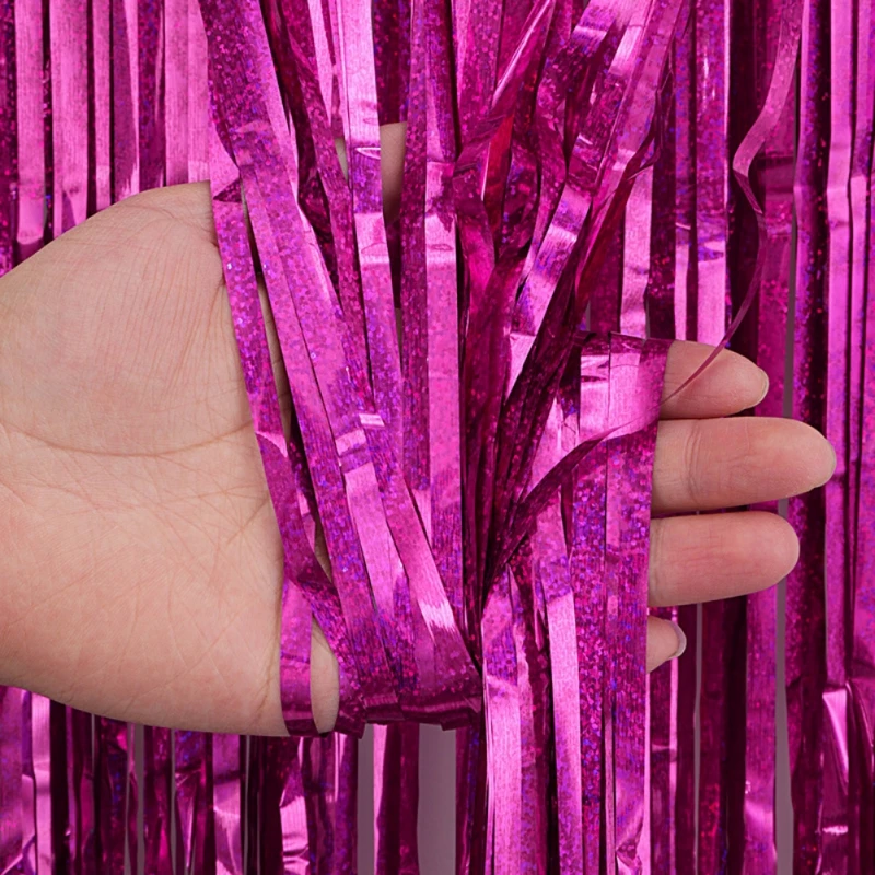 Cortina de fondo con flecos de aluminio, serpentinas de oropel, decoración de fiesta de cumpleaños para Baby Shower, fiesta de discoteca, telón de fondo de foto, 2x1 m - imagen 2