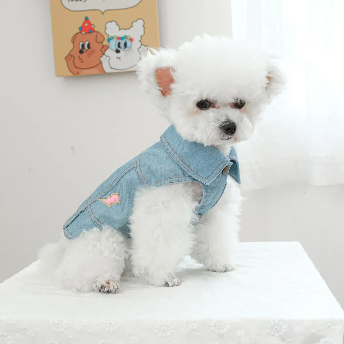 Chaleco vaquero bordado rosa para mascotas, chaqueta vaquera para perros, ropa para gatos, abrigo dulce para mascotas, ropa para cachorros, chaqueta para perros pequeños - imagen 4