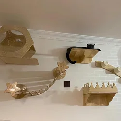 Marco de escalada para gatos montado en la pared, poste rascador de madera para gatos, hamaca y caja de arena para gatitos, perca, puente para gatos durmientes