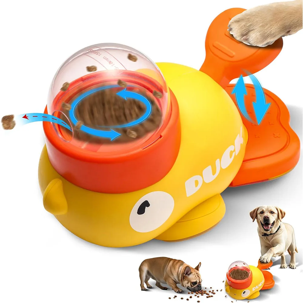 Alimentador de comida para perros y gatos en forma de pato amarillo, dispensador de comida, rompecabezas interactivo de entrenamiento para perros y gatos, juguete de entretenimiento, juguete de comida faltante - imagen 3