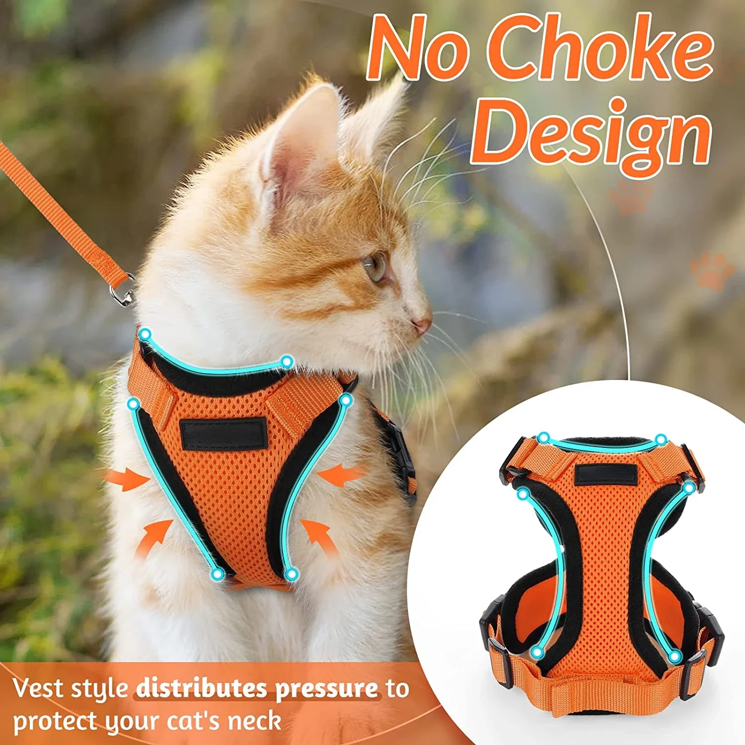 Arnés y correa para gatos para caminar, arneses de chaleco ajustables suaves a prueba de escape para gatos, chaqueta de tiras reflectantes transpirables - imagen 3